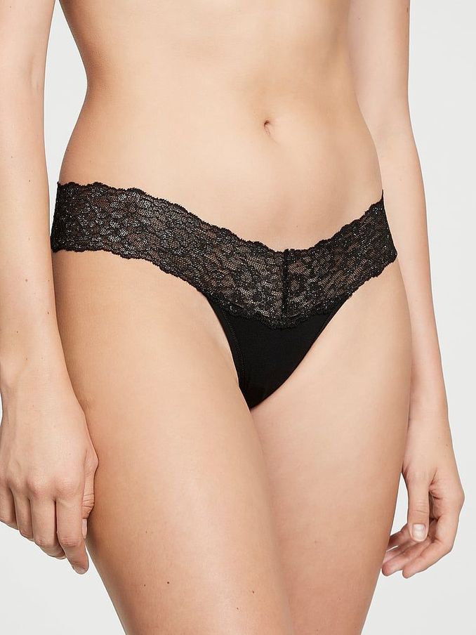 Black  Posey Lace Waist Thong Knickers (P22497) | £4