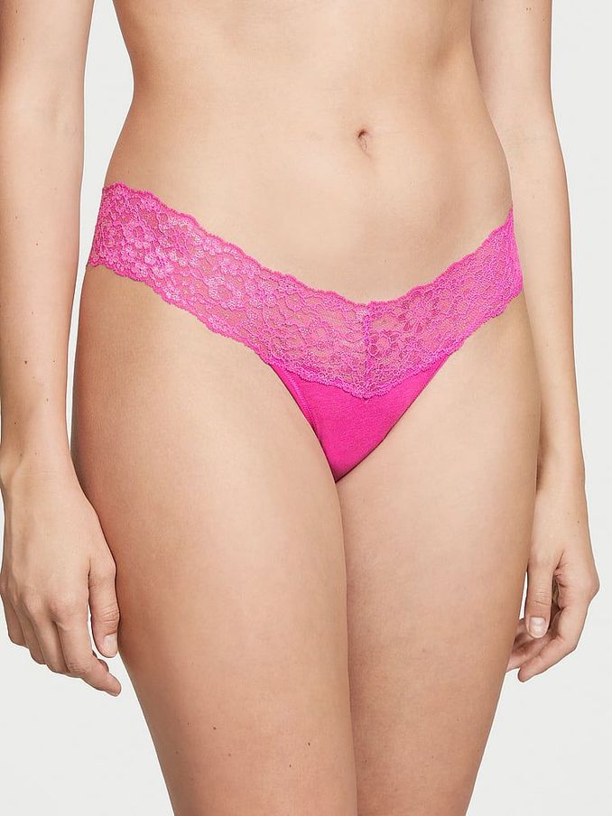 Fuchsia Frenzy Pink Posey Lace Waist Thong Knickers (P22498) | £4