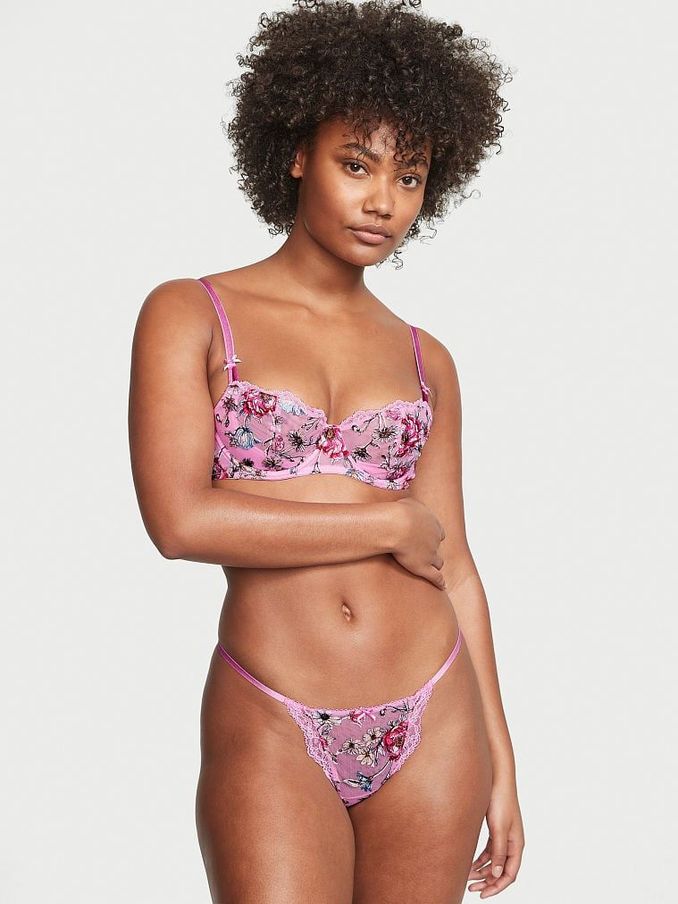 Pink Chiffon G String Lace Embroidered G String Knickers (P28882) | £10