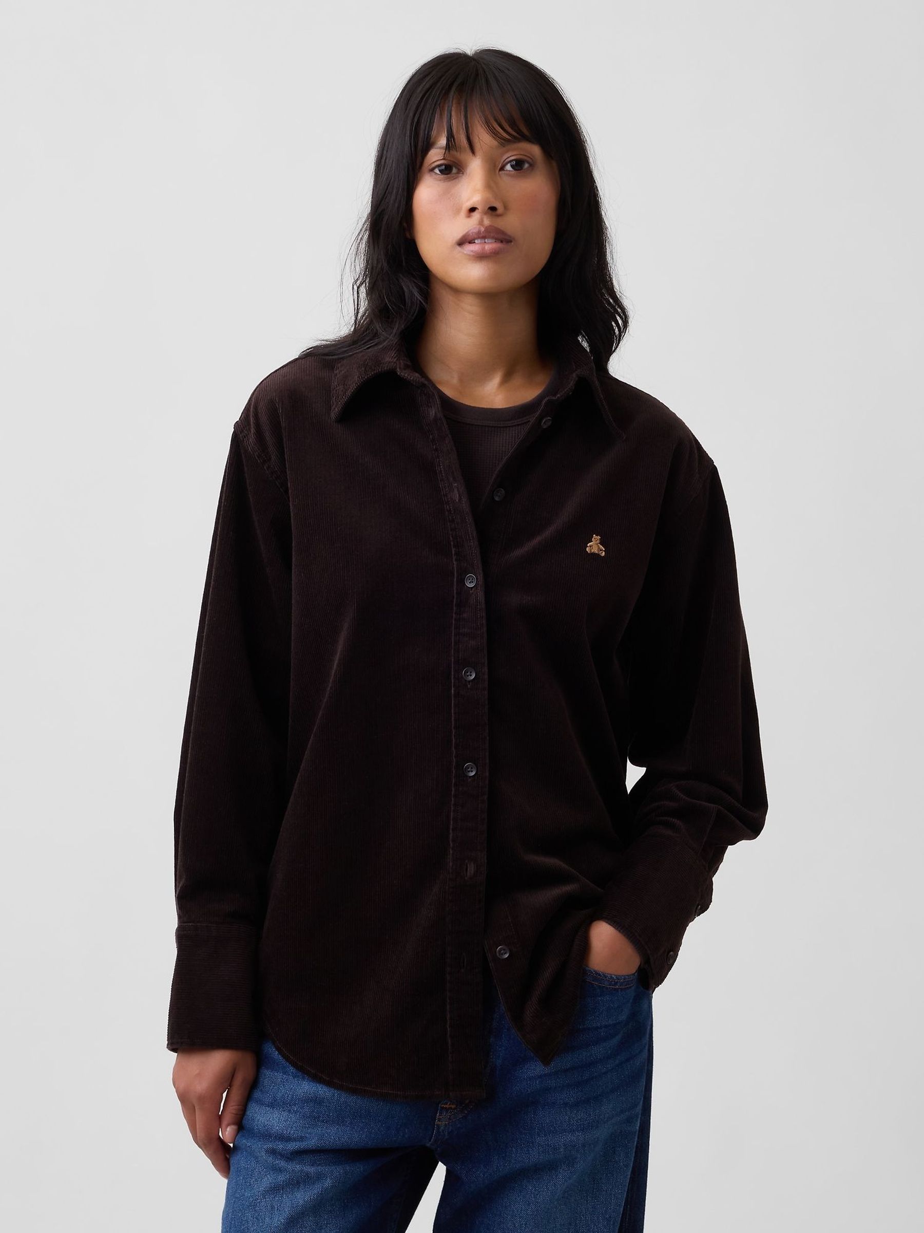 Dark Brown - Corduroy Oversized Shirt