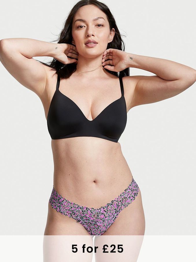 Black Vine Heart Floral Lace Thong Knickers (P53316) | £5