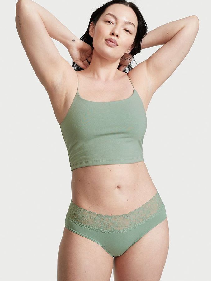Sea Salt Green Lace Waist Cotton Hiphugger Knickers (P53370) | £5