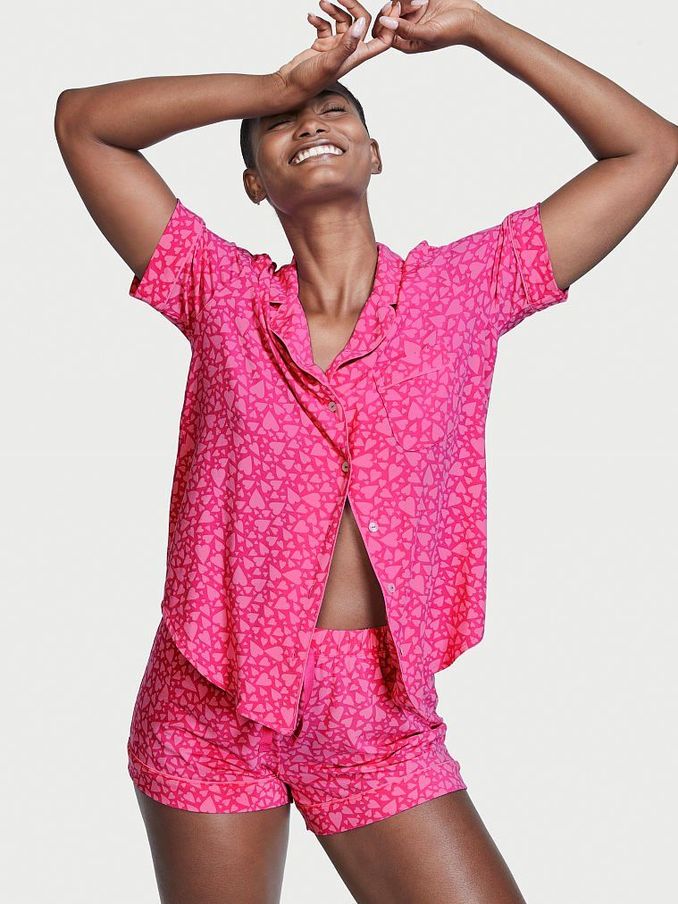 Fuchsia Frenzy Purple Hearts Modal Short Pyjamas (P54633) | £30
