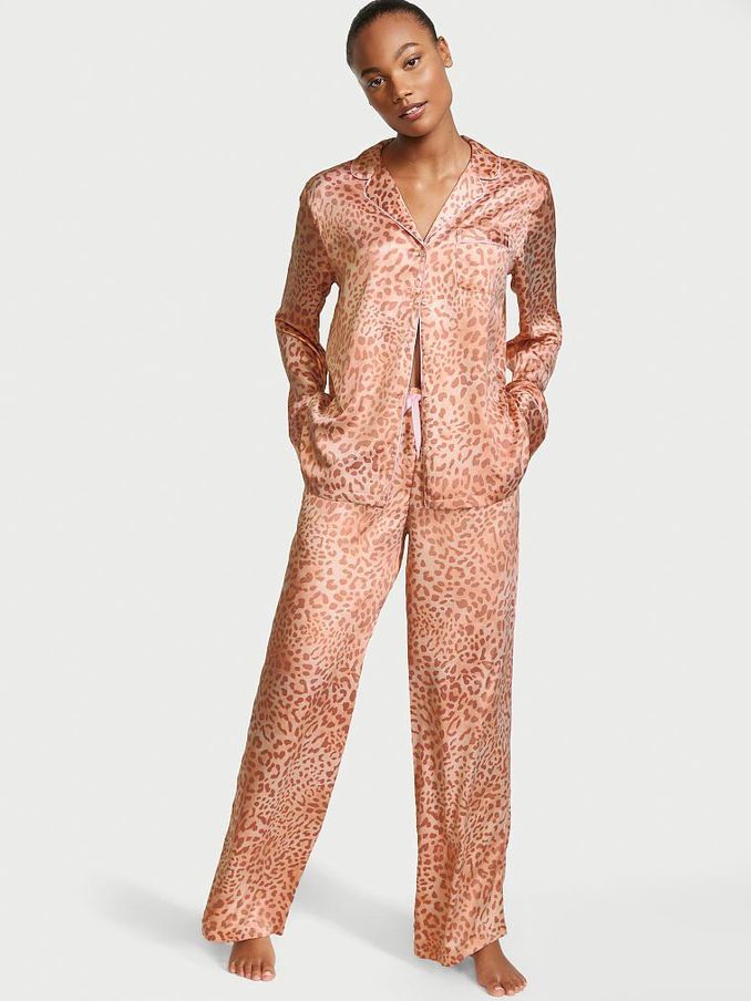 Leopard Satin Long Pyjama Set (P54637) | £30