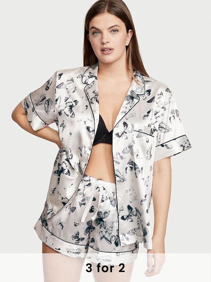 White Butterfly Satin Short Pyjamas (P55286) | £30