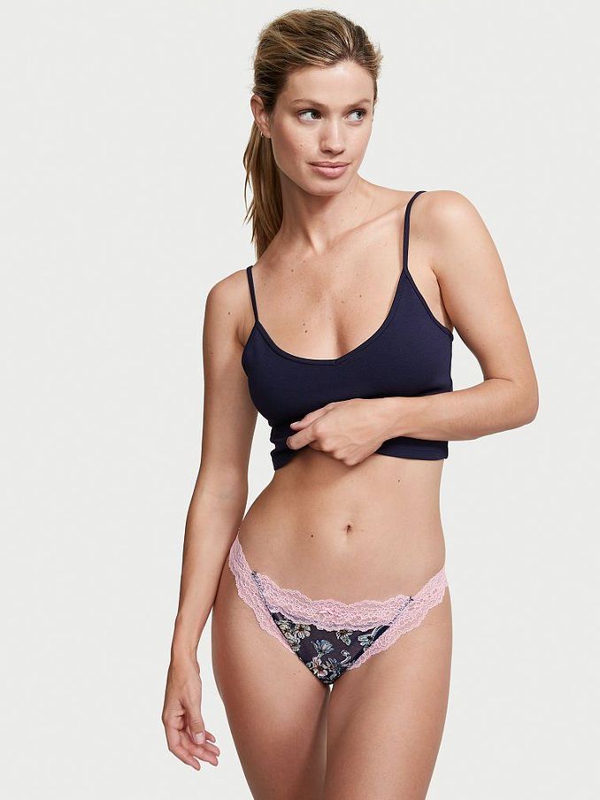 Navy/Pink Floral LaceTrim Keyhole Cheekini Panty (P55355) | £3
