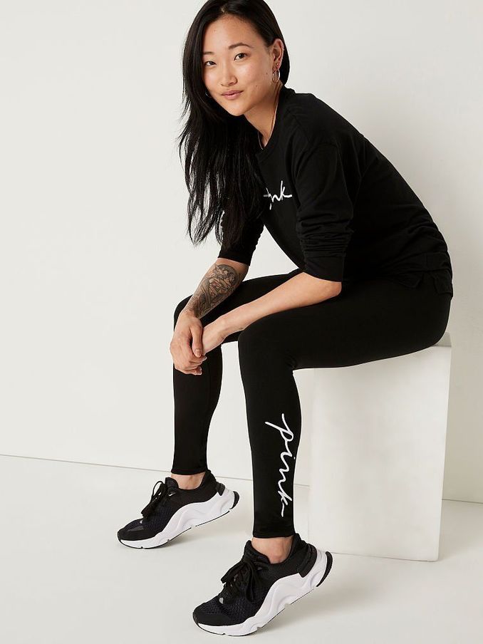 Pure Black with Graphic Cotton High Waist Full Length Legging (P55593) | £14