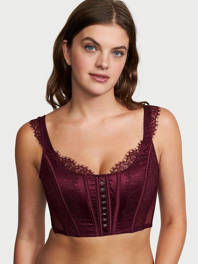 Burgundy Purple Lace Unlined Non Wired Corset Bra Top (P56767) | £15