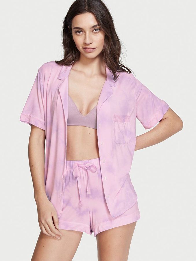 Tie Dye Babydoll Pink Modal Short Pyjamas (P56768) | £30