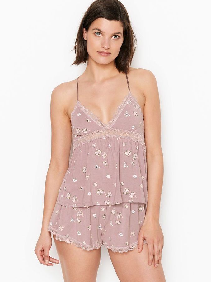 Smoke Floral Logo Modal Lace Short Cami Set (P57663) | £15