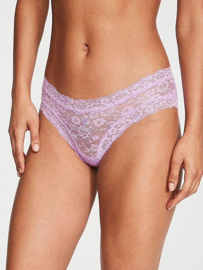 Silky Lilac Purple Birthstone Embroidery Cheeky Lace Knickers (P57923) | £7