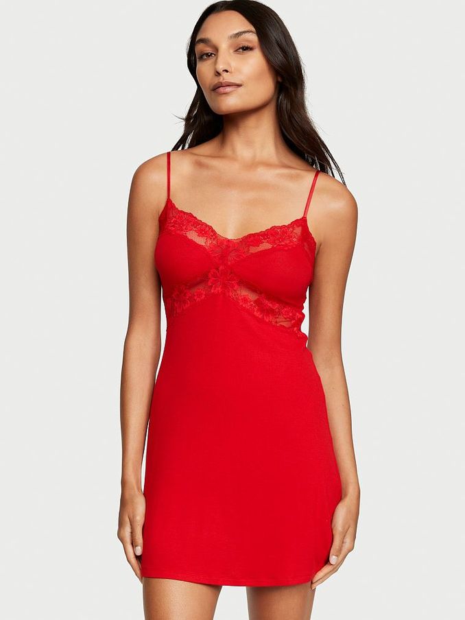 Lipstick Red Modal Ribbed Slip Dress (P57937) | £24