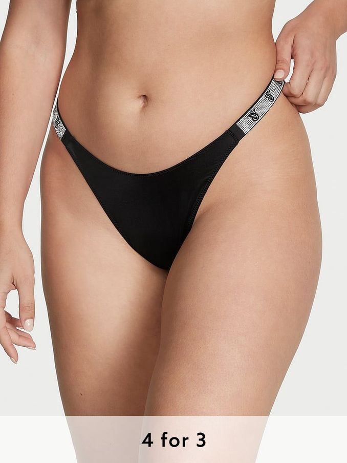Black Smooth Monogram Thong Shine Strap Knickers (P57954) | £20