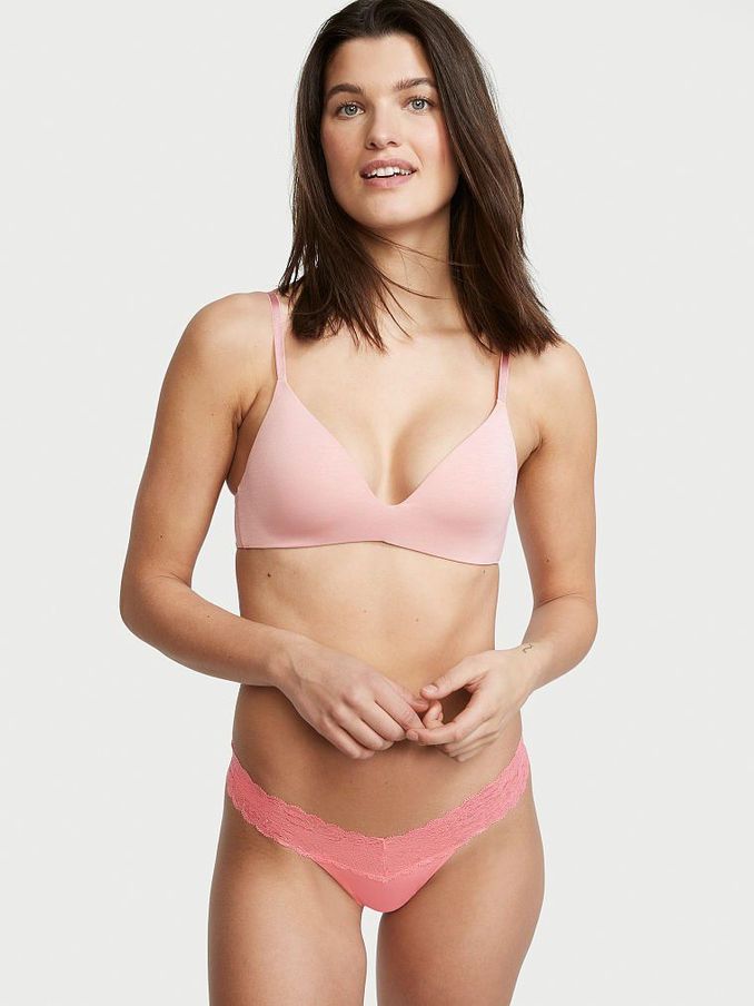Pink Cocktail Cotton Lace Waist Thong Panty (P58172) | £4