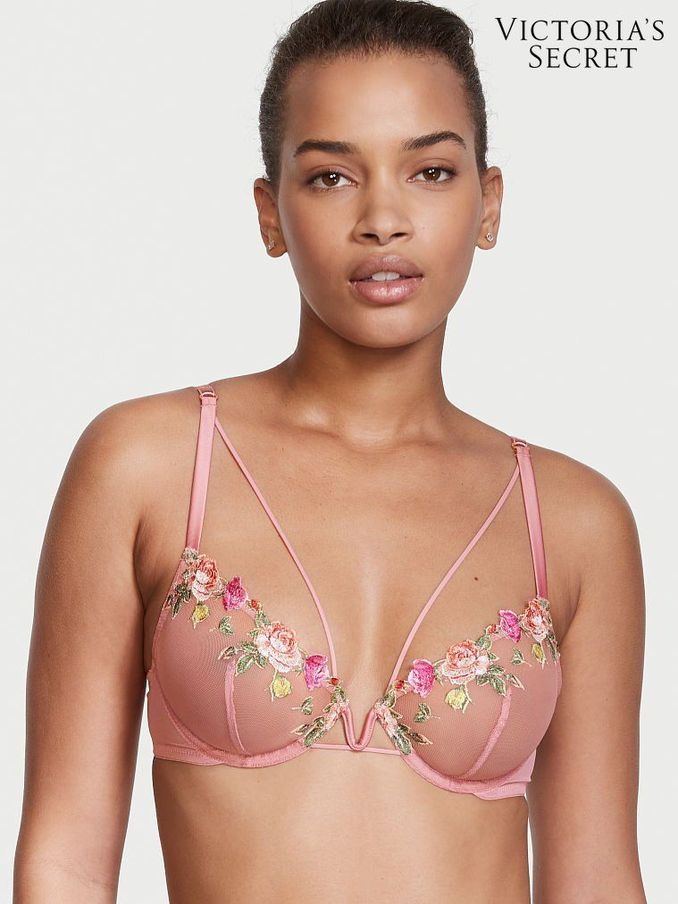 Dusty Rose Pink Unlined Rose Embroidered Demi Bra (P59336) | £20