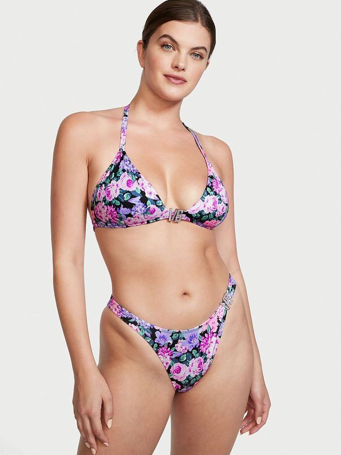 Purple Floral VS Bling Hardware Halter Swim Top (P60950) | £10
