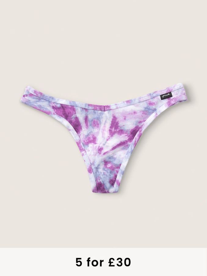 Tie Dye Daisy Purple Cotton Thong Knickers (P61280) | £4