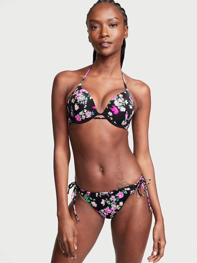 Black Floral Essential Side Tie Bikini Swim Bottom (P61882) | £4