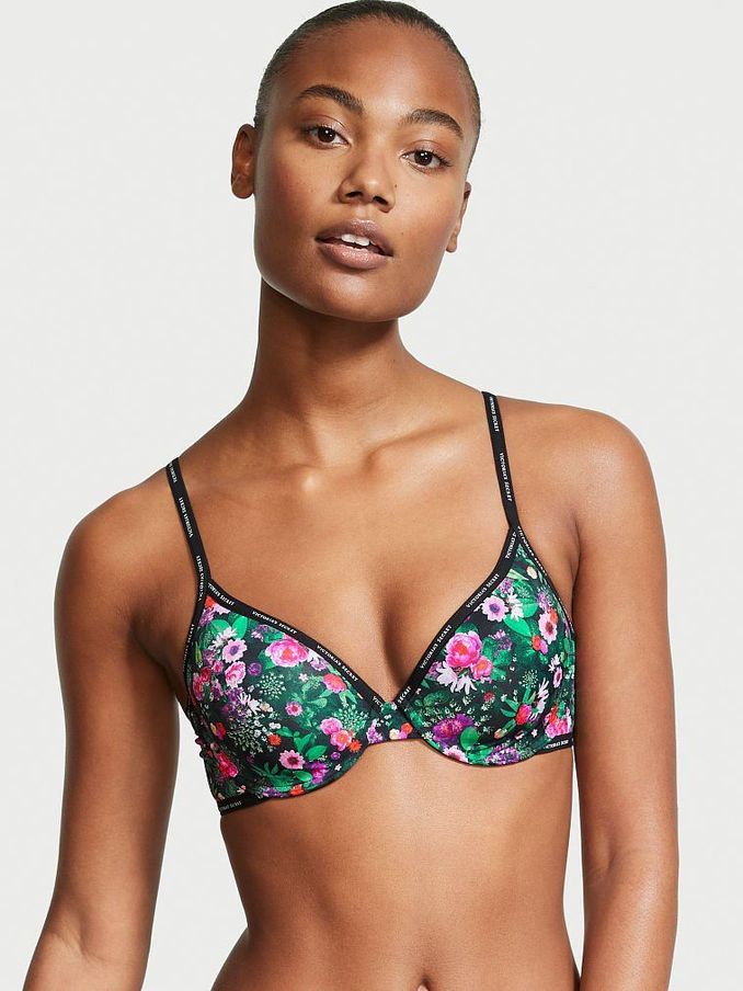 Black Roses In The Garden LightlyLined Mini Logo Foldover Full Coverage Bra (P62326) | £10