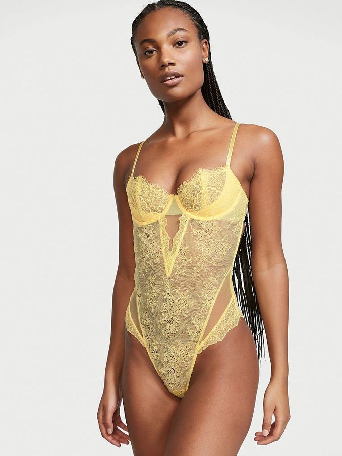 Lemon Yellow Wicked Unlined Balcony Bodysuit (P62445) | £30