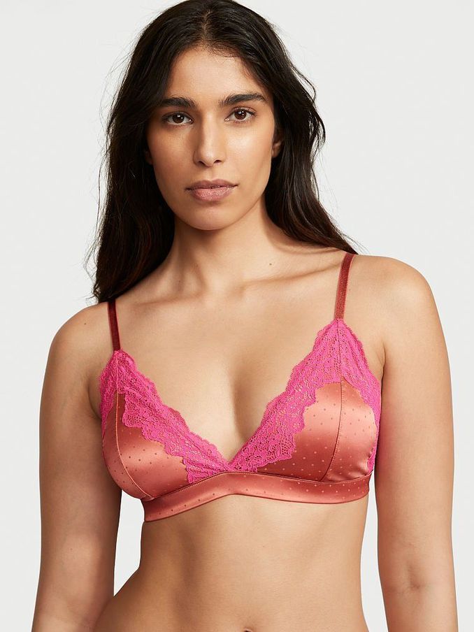 Canyon Rose Pink Satin  Lace Triangle Bralette (P62722) | £14