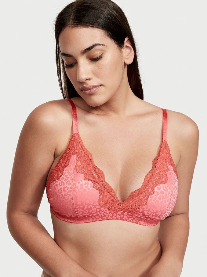 Cocktail Pink Satin  Lace Triangle Bralette (P62723) | £10