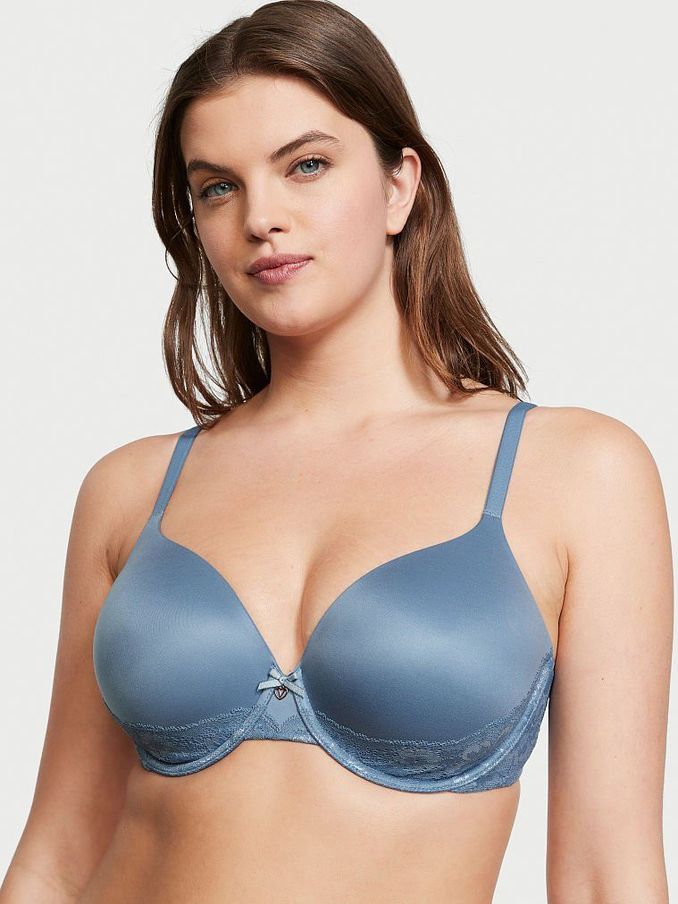 Faded Denim Blue Lace Trim Lightly Lined Full Cup Bra (P64825) | £15