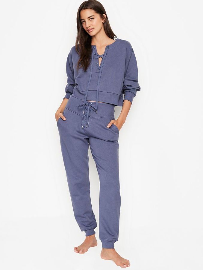 Frosted Blueberry Cotton Fleece Lace Up Jogger (P65455) | £12