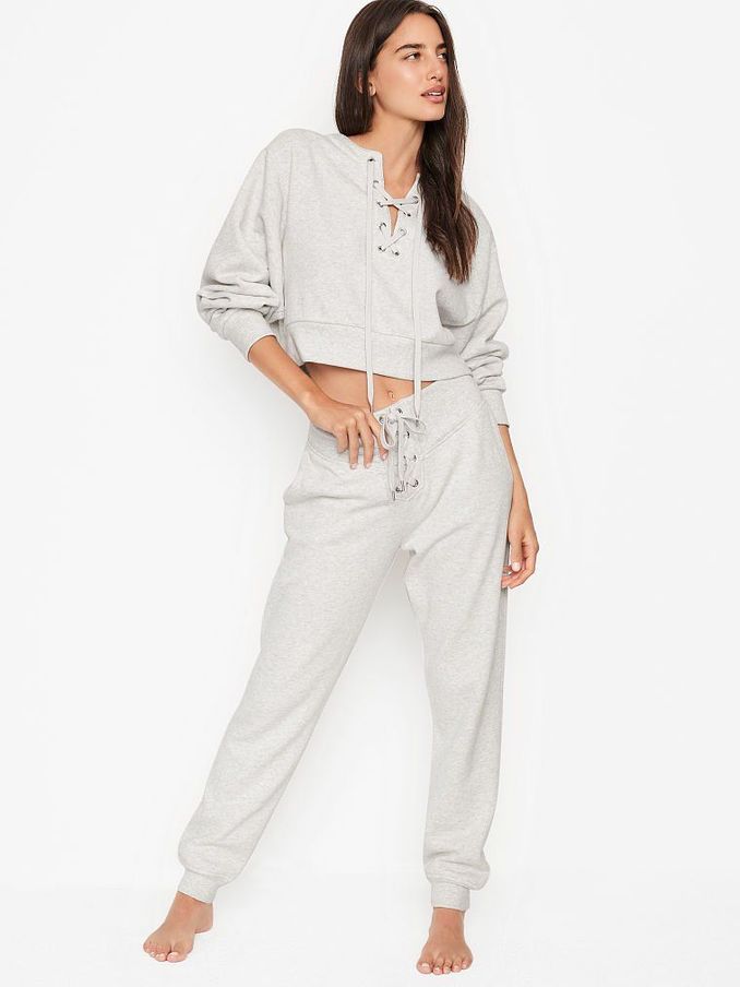 Heather Snow Cotton Fleece Lace Up Jogger (P65457) | £15