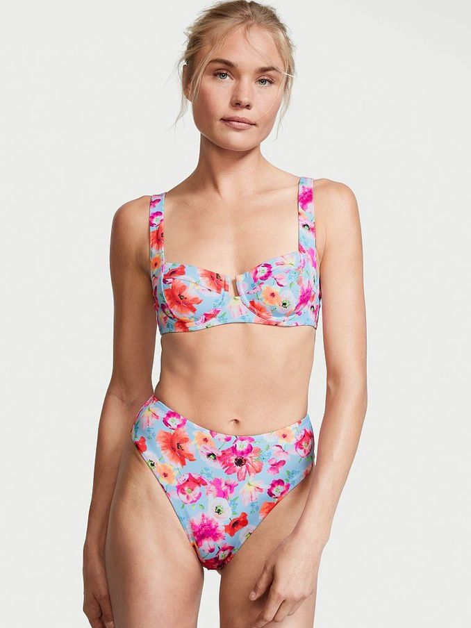 Blue Floral Essential HighRise Cheeky Swim Bikini Bottom (P68420) | £4