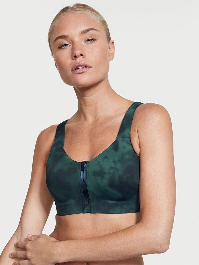 Tie Dye Midnight Jade Blue Smooth Front Fastening Wired High Impact Sports Bra (P68629) | £15