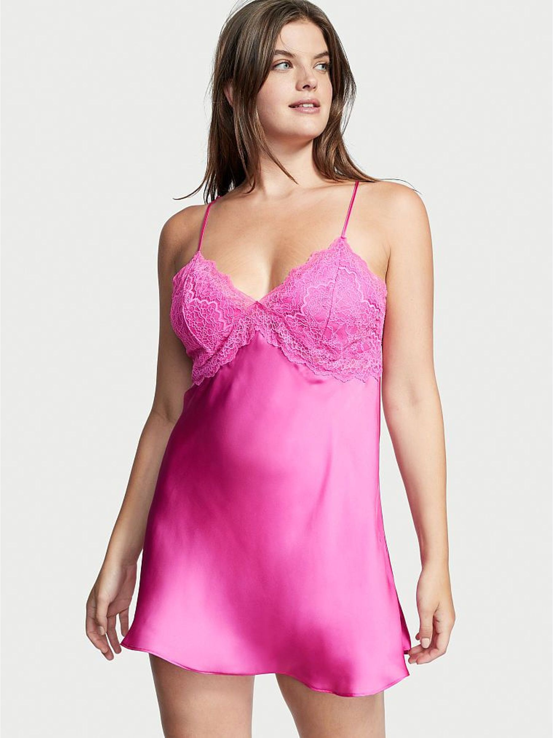 Summer Pink Lace Plunge OpenBack Slip (P69620) | £34