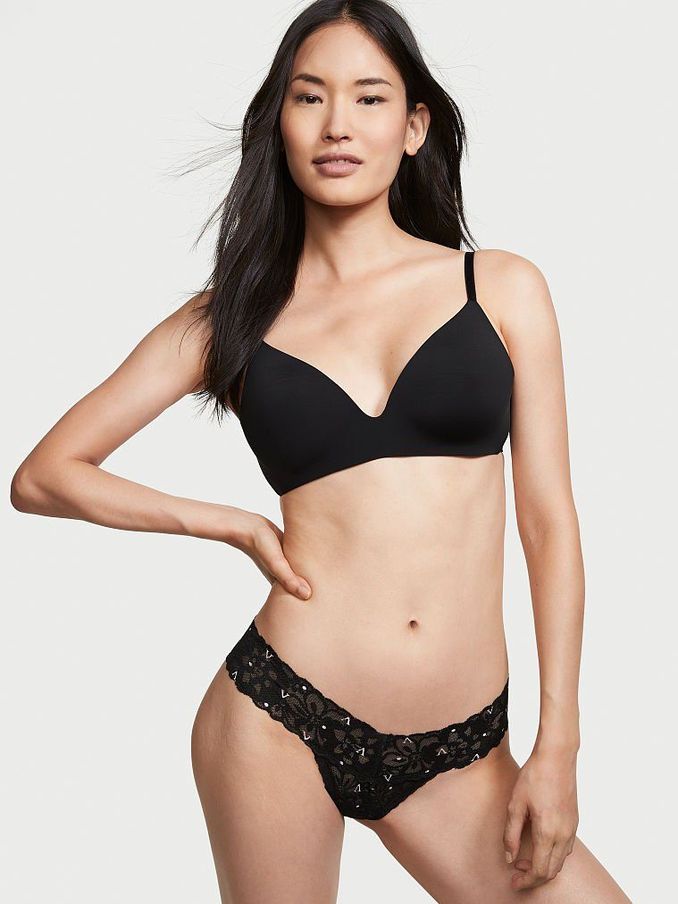 Black Floral Lace Thong Panty (P70748) | £4