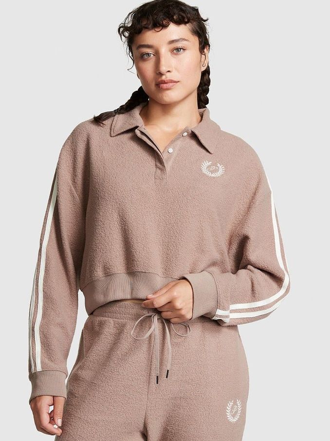 Iced Coffee Brown Reverse Fleece Polo Sweatshirt (P71173) | £25