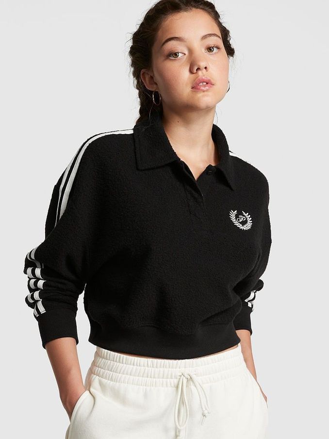 Pure Black Reverse Fleece Polo Sweatshirt (P71323) | £25