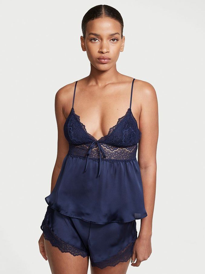 Enisgn Navy Blue Satin Lace Short Cami Set (P71529) | £30