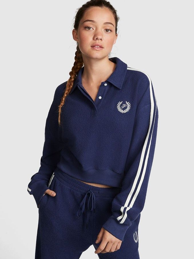 Midnight Navy Blue Reverse Fleece Polo Sweatshirt (P71570) | £25