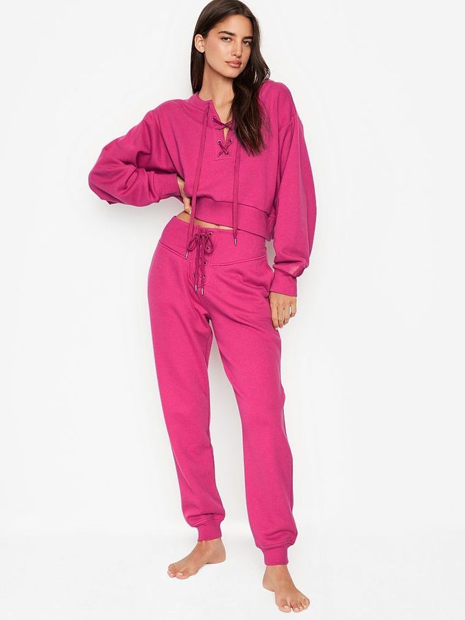 Berry Blush Cotton Fleece Lace Up Jogger (P72275) | £12