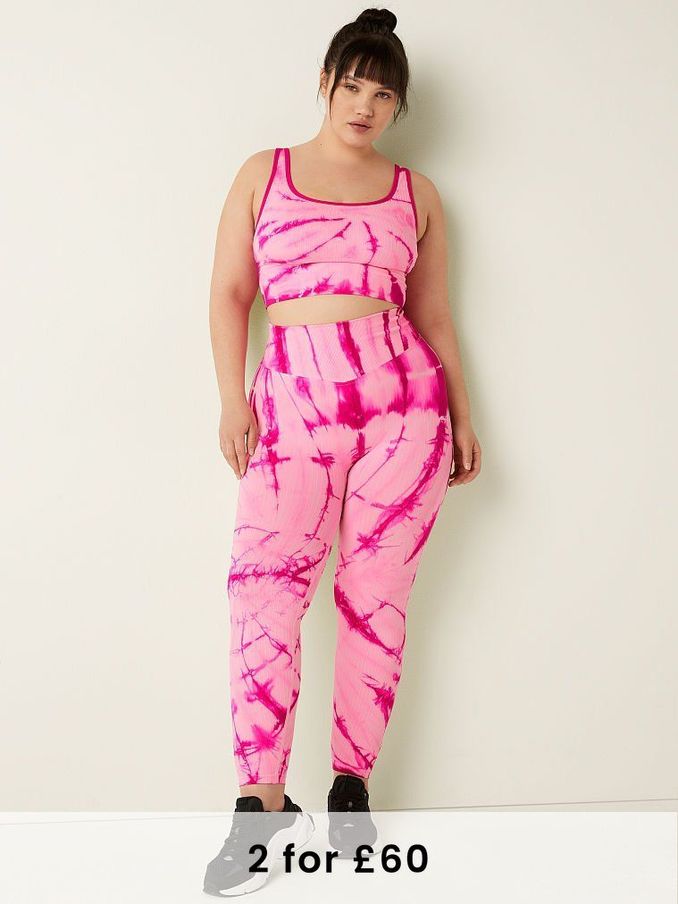 Pink Daisy Spiral Tie Dye Seamless High Waist Workout Tight in / Length (P73348) | £12