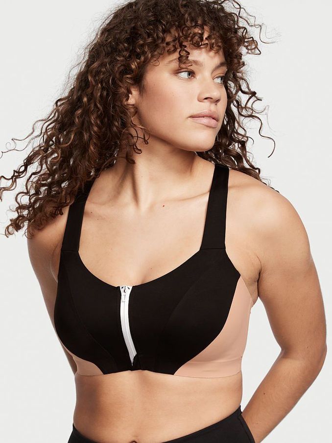 Black Smooth Front Fastening Wired High Impact Sports Bra (P73353) | £20