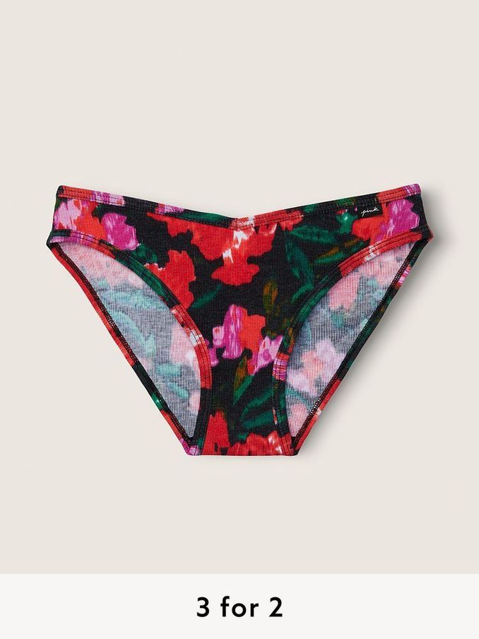 Pure Black Soft Floral Cotton Bikini Knicker (P74143) | £3