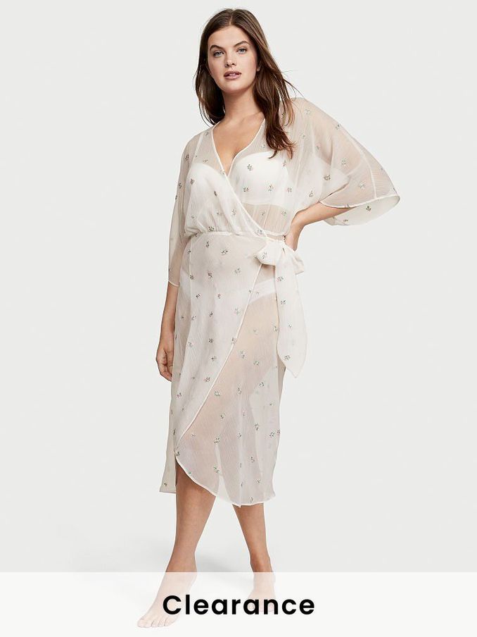 Coconut White Sheer Long Embroidered Robe (P74649) | £20