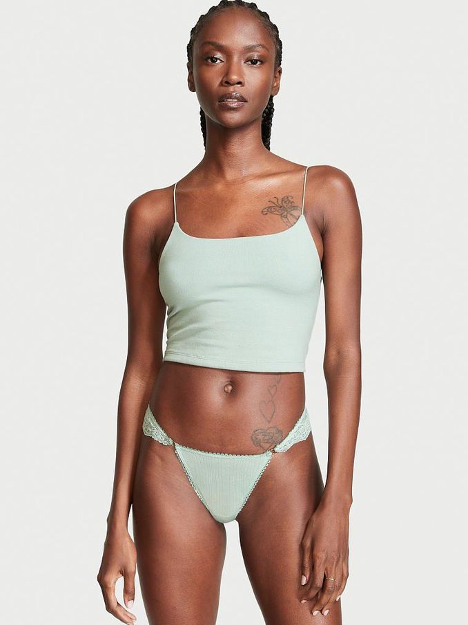 Soft Sage Blue Sheer LaceSide Thong Knickers (P74651) | £4