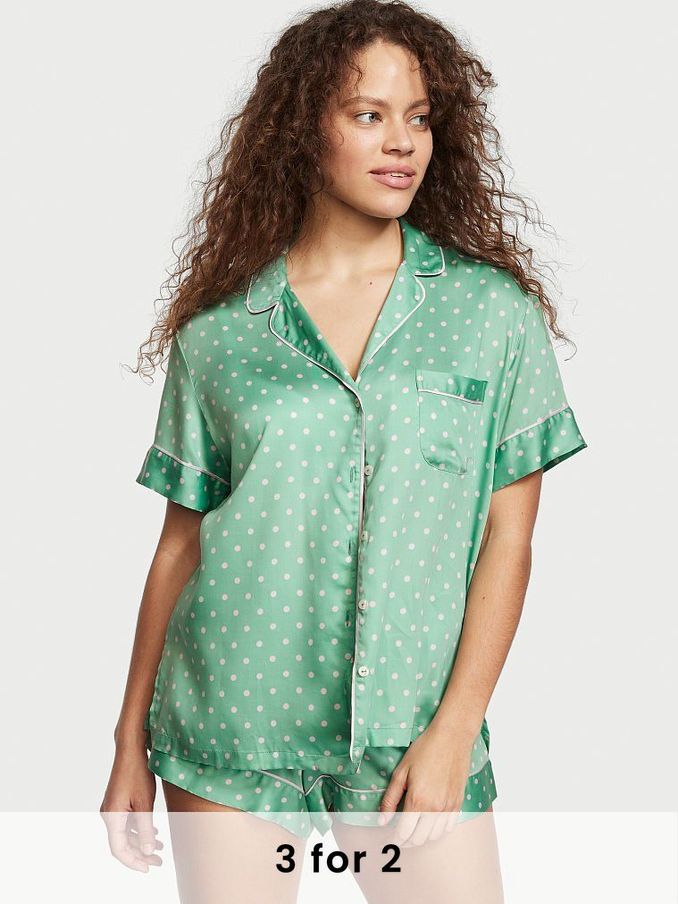 Green Polka Dot Collared Short Pyjamas (P74787) | £30
