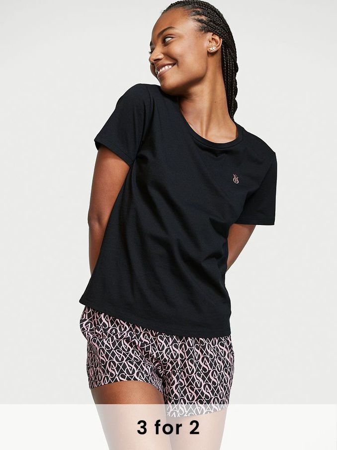 Logo Diamond Monogram Cotton T-Shirt Short Pyjamas (P74850) | £15