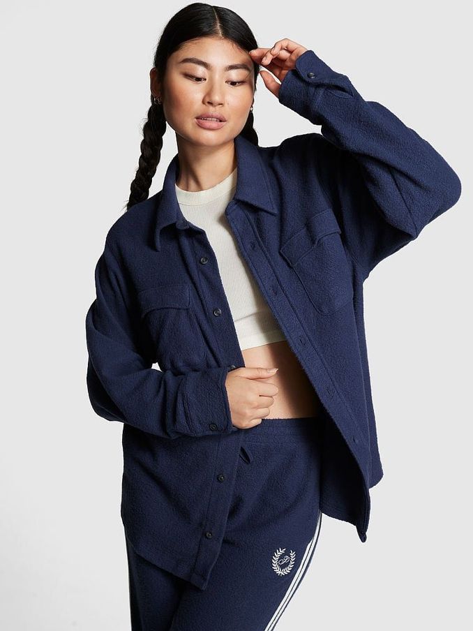 Midnight Navy Blue Reverse Fleece Shacket (P75110) | £25