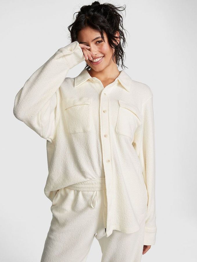 Creamer White Reverse Fleece Shacket (P75111) | £25