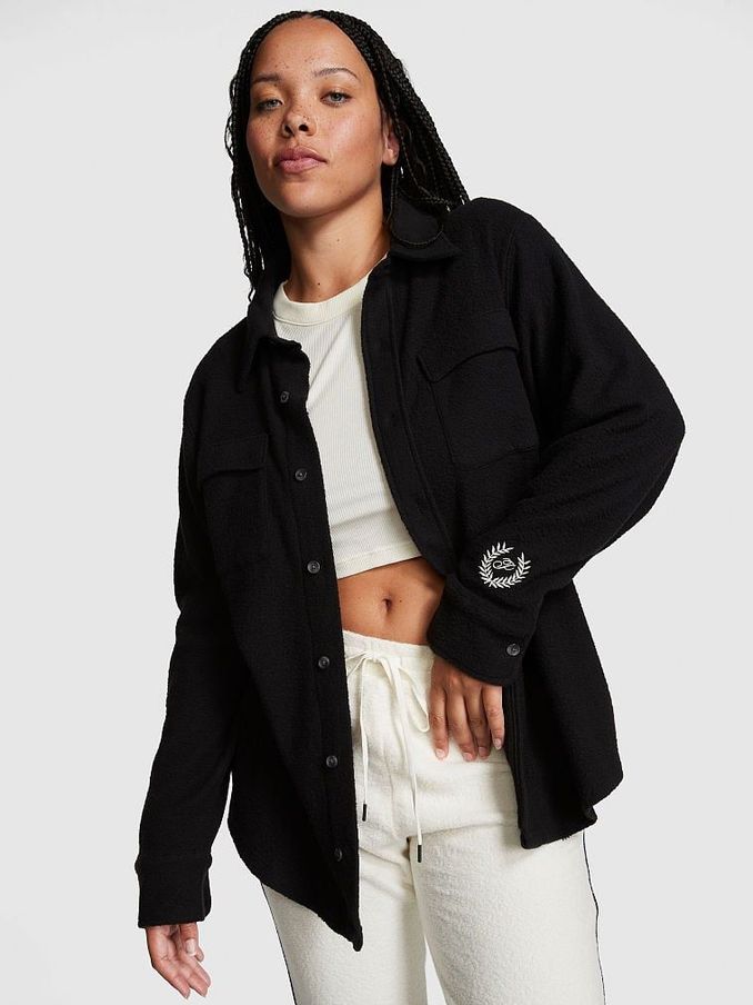 Black Reverse Fleece Shacket (P75206) | £22