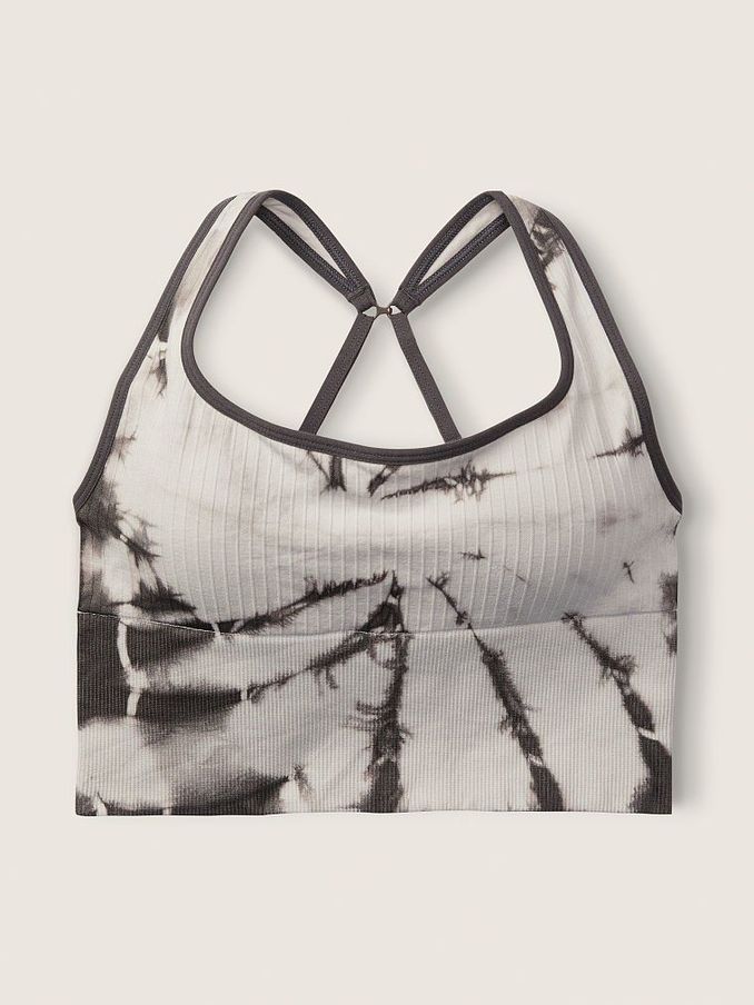 Tie Dye Tinted Grey Seamless LightlyLined Scoop Neck Sports Crop (P75376) | £14