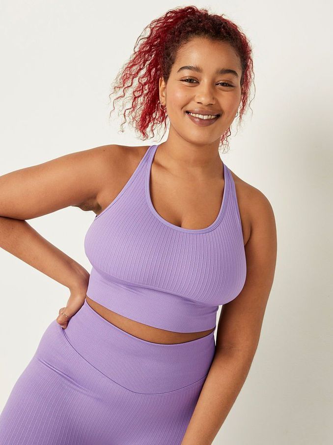 Chalk Violet Purple Seamless Lightly Lined Low Impact Sport Crop Top (P75395) | £10